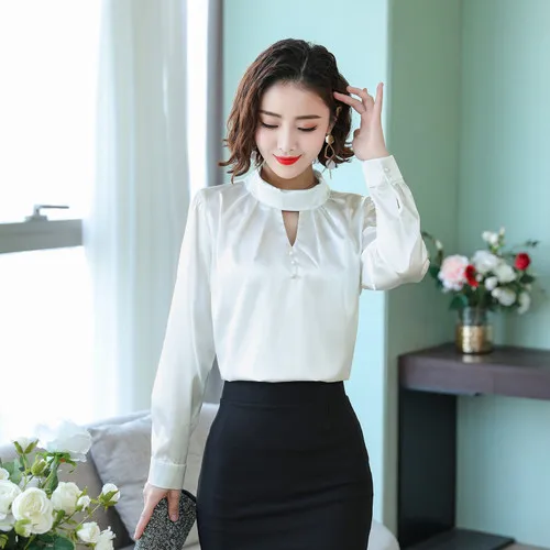 Блузка Женская атласная с отложным воротником и длинным рукавом весна 2019 | одежда