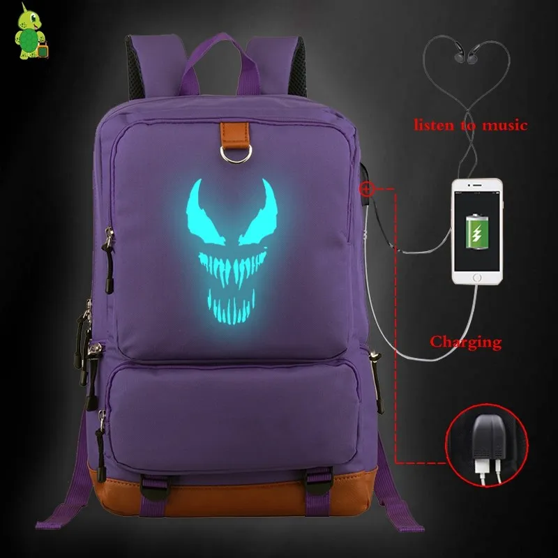 21 Рюкзак Venom Eddie Comics Hero с USB зарядкой, школьные сумки для подростков, светящийся женский и мужской рюкзак для ноутбука, большой рюкзак для путешествий - Цвет: 21