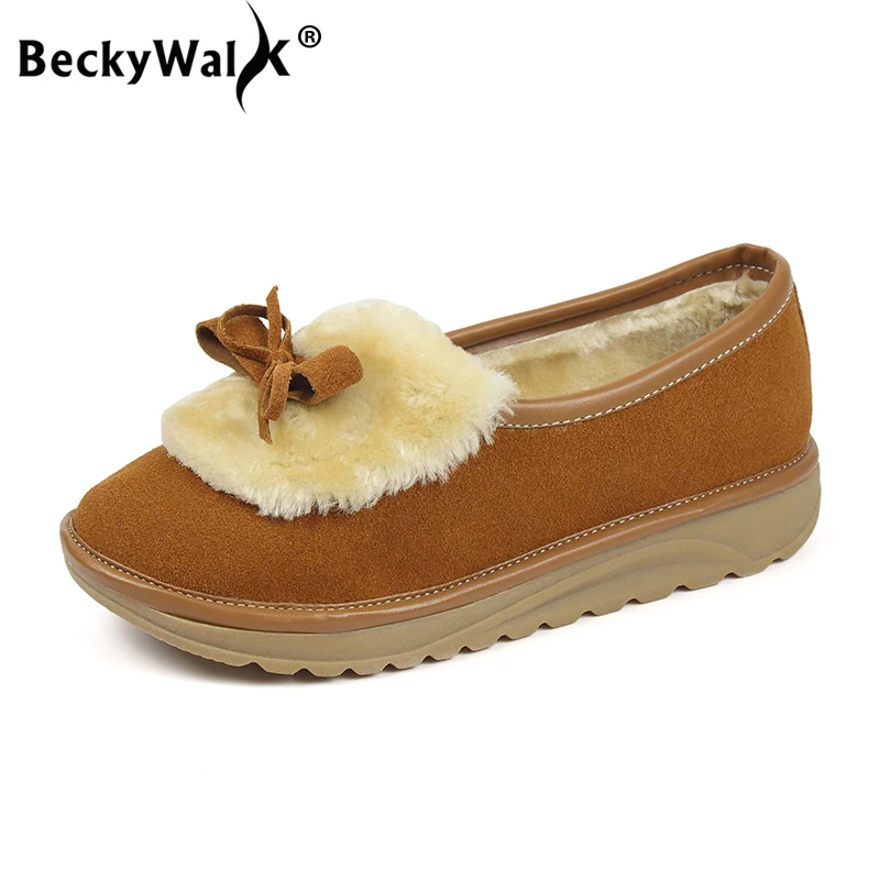BeckyWalk/зимняя женская обувь Повседневная на платформе и плоской подошве из плюша