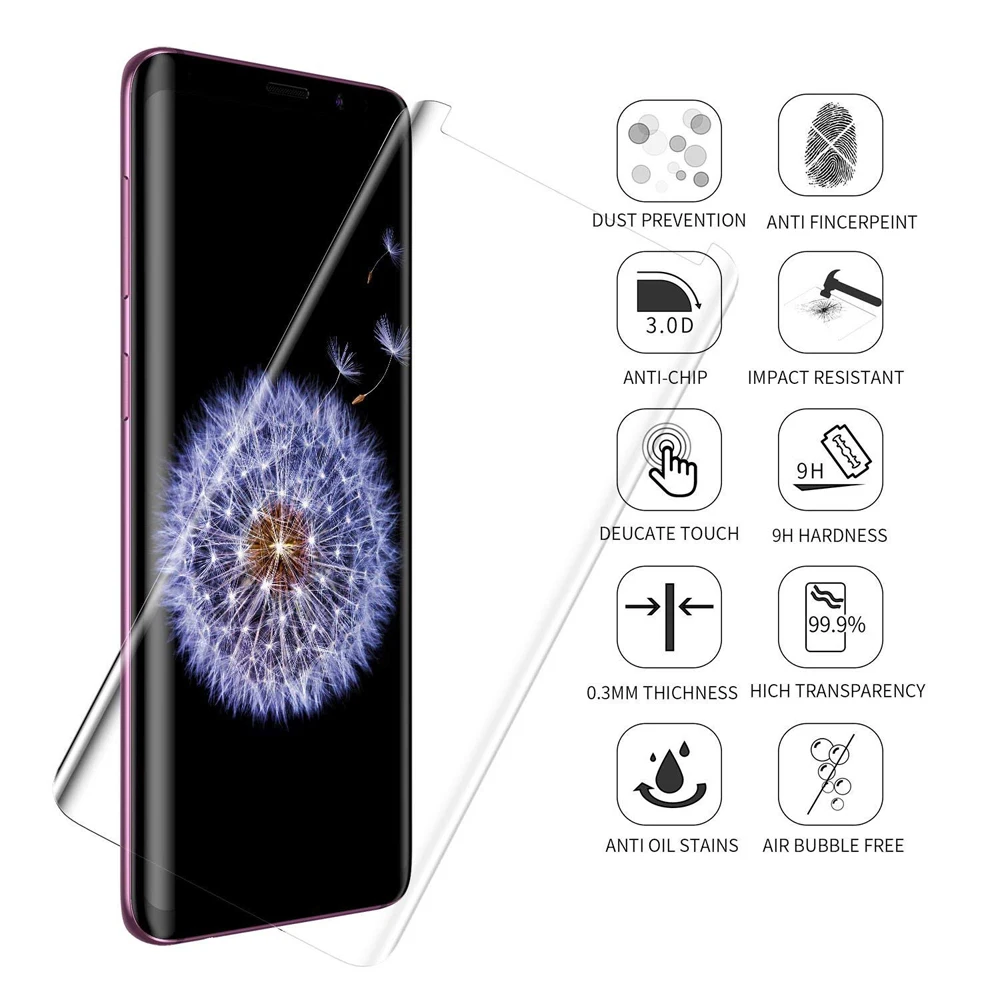 УФ клей защитная пленка для экрана samsung Galaxy S7 Edge S8 S9+ Plus Note8 Note 9 закаленное стекло Полное покрытие экрана