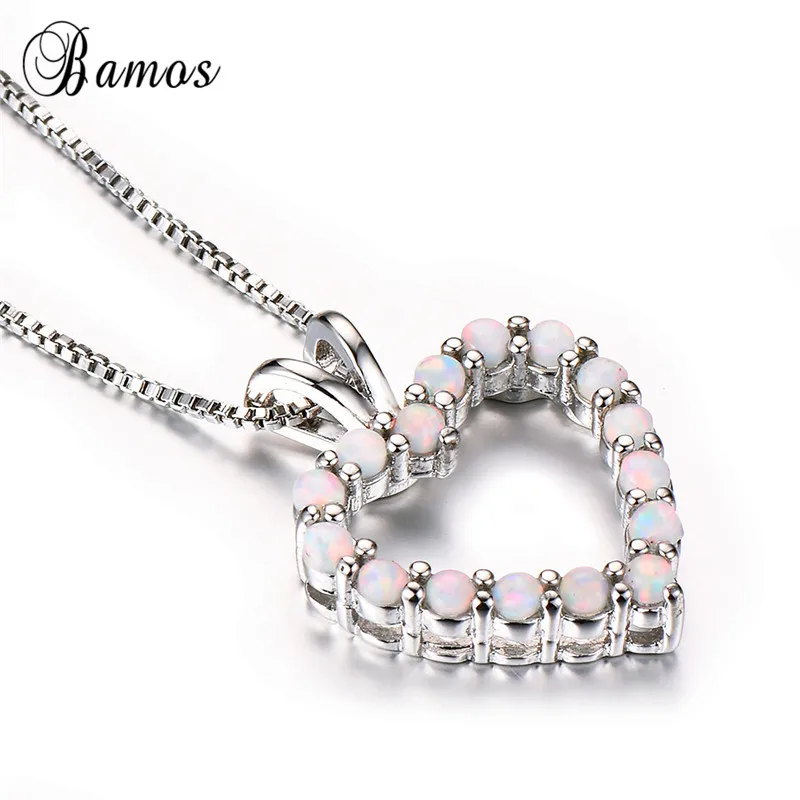 Романтическое ожерелье Bamos с подвеской в форме сердца из опала и радужного камня