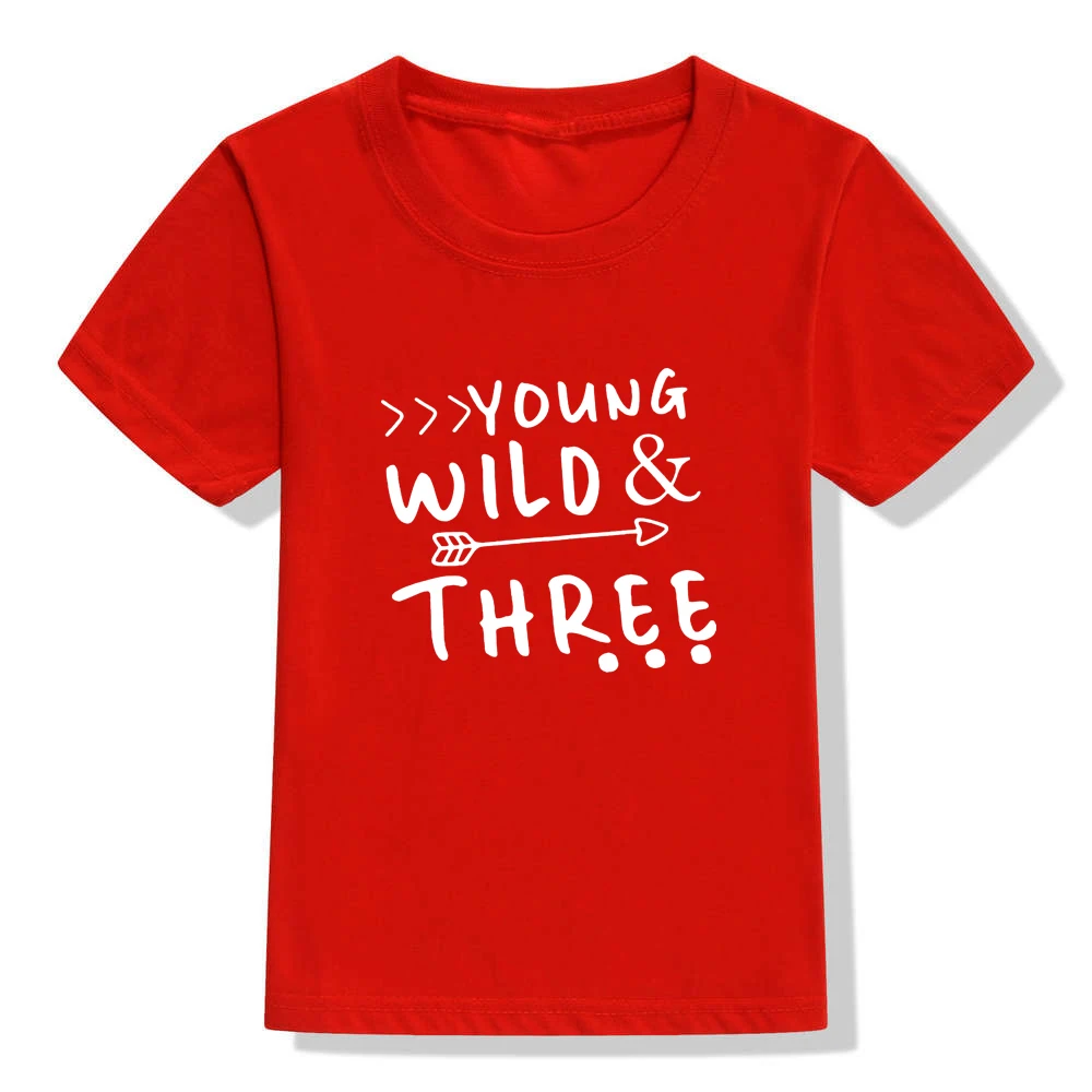 48N4-KSTRD- Young Wild и Three/футболка для детей ясельного возраста рубашка на 3 дня рождения Милая рубашка для мальчиков и девочек топы, модный стиль, детский праздничный подарок - Цвет: 48N4-KSTRD-