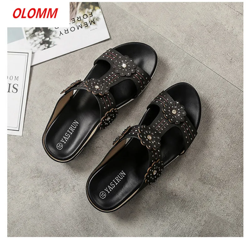 Новинка 2021 женские тапочки Стразы с цветами женская обувь удобные сандалии и на