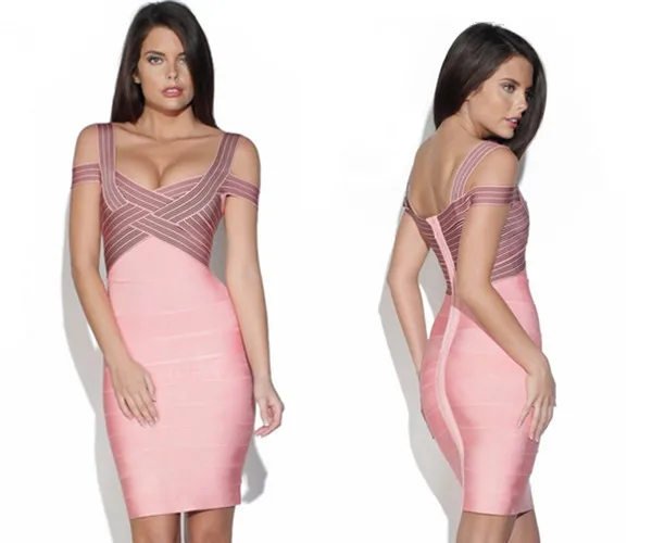 TOP Quality Women Sexy Jacquard Pink Rayon Bandage Dress 2015 Ladies Designer Bodycon HL For Girls | Женская одежда
