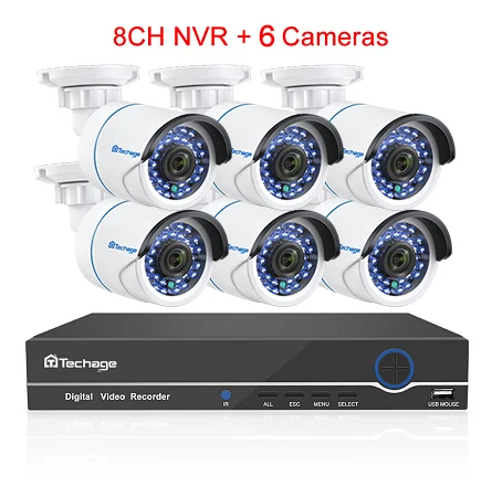 8CH NVR and 6 Camera H.265 8CH 1080P 2.0MP NVR комплект POE Система безопасности аудио ip-камера IR-Cut наружный водонепроницаемый комплект видеонаблюдения 2 ТБ HDD - Цвет: 8CH NVR and 6 Camera