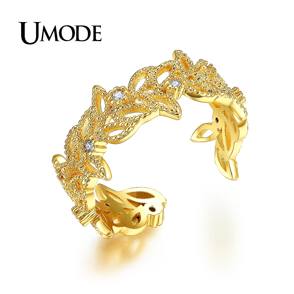 Женское кольцо с оливковыми листьями UMODE винтажное коктейльное золотистого