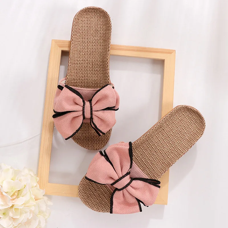 pink MCCKLE/Новинка; женские тапочки на плоской подошве; новые женские Вьетнамки с бантиком; удобные шлепанцы; модная обувь без застежки; женские сандалии - Цвет: pink