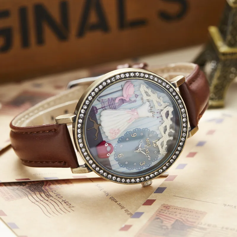 2017 Новый стиль Miss Keke женские часы Алмазная рельефная глина модное платье