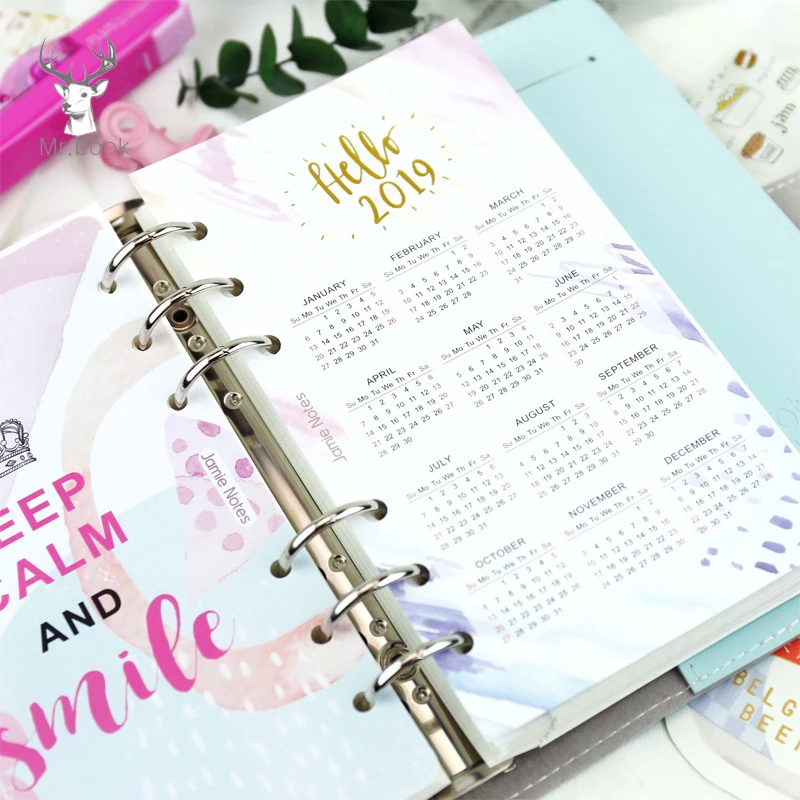

Hello 2019 Colorful Calendar Divider Notebook Index Paper Separator Pages 6 Holes Diary Index Pages Loose Spiral Dividers A5 A6