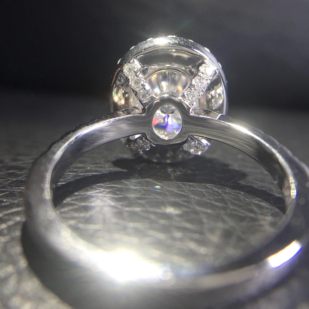4,2 carat ct 9,5 мм овальным вырезом Обручение и свадебных торжеств для синтетический бриллиант двойное кольцо Halo Кольцо подлинной 14 к 585 Белое золото для Для женщин