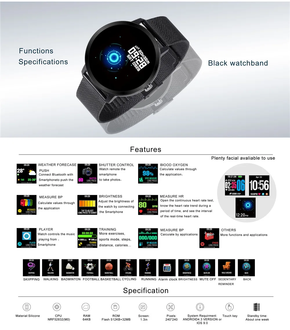 V11 Смарт-часы reloj inteligente, спортивный шагомер, фитнес-трекер, монитор сердечного ритма, мужские и женские Смарт-часы, браслет