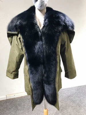 OFTBUY, зимняя куртка для женщин, пальто с натуральным мехом, парка, натуральный большой Лисий мех, воротник с капюшоном, белый утиный пух, куртка, теплая, армейский зеленый, Новинка - Цвет: green coat black fur