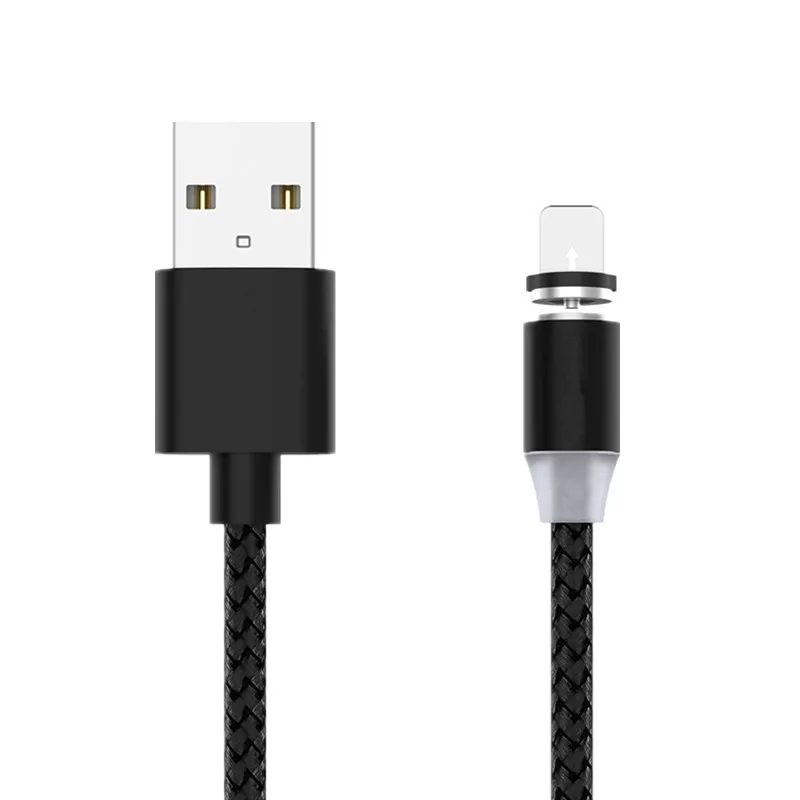 Черный Магнитный светодиодный usb-кабель с оплеткой на 360 градусов для зарядки iPhone samsung Galaxy A40 A50 A70 mi 9T Red mi 7A huawei - Цвет: Черный