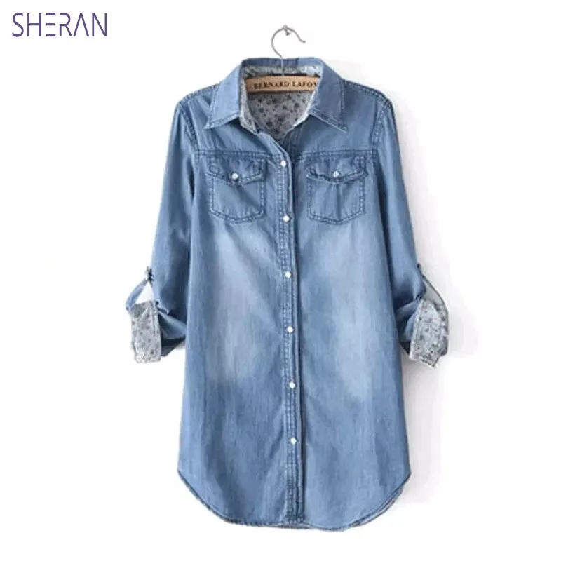 

2018 Autumn Women Fashion Denim Shirts and Blouses Long Sleeve Snap Button Cotton Ladies Shirt Camisa Blusa Camisetas Femininas