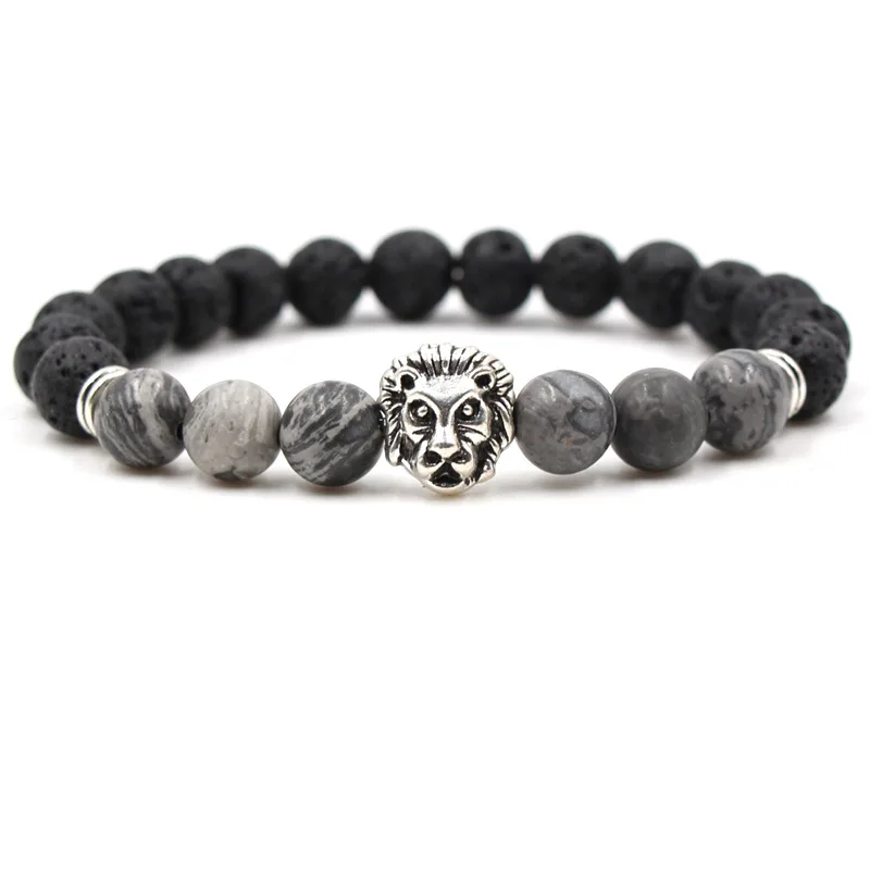 Для мужчин женщин jewelry Браслеты черная лава Исцеление природа камень лев Йога бисером мяч цепи браслет