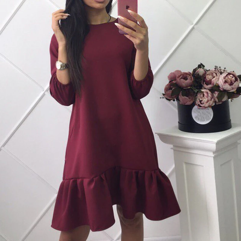 Adogirl 2018 новые свободные повседневные платья с оборками на подоле женские модные