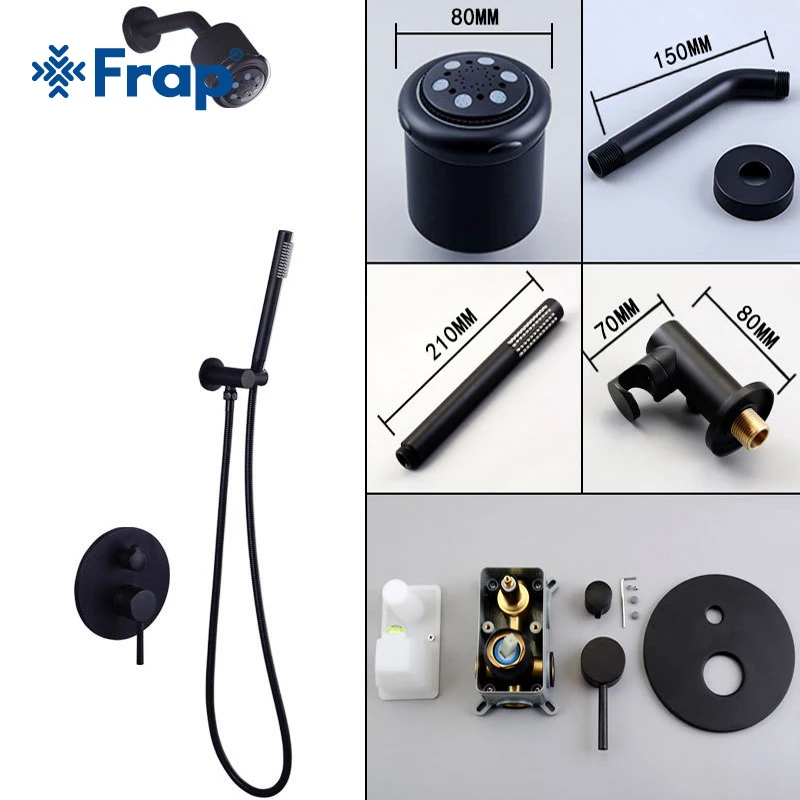FRAP bathroom shower faucet brass set black rainfall shower mixer tap chrome bathtub faucet waterfall Bath Shower Y24022