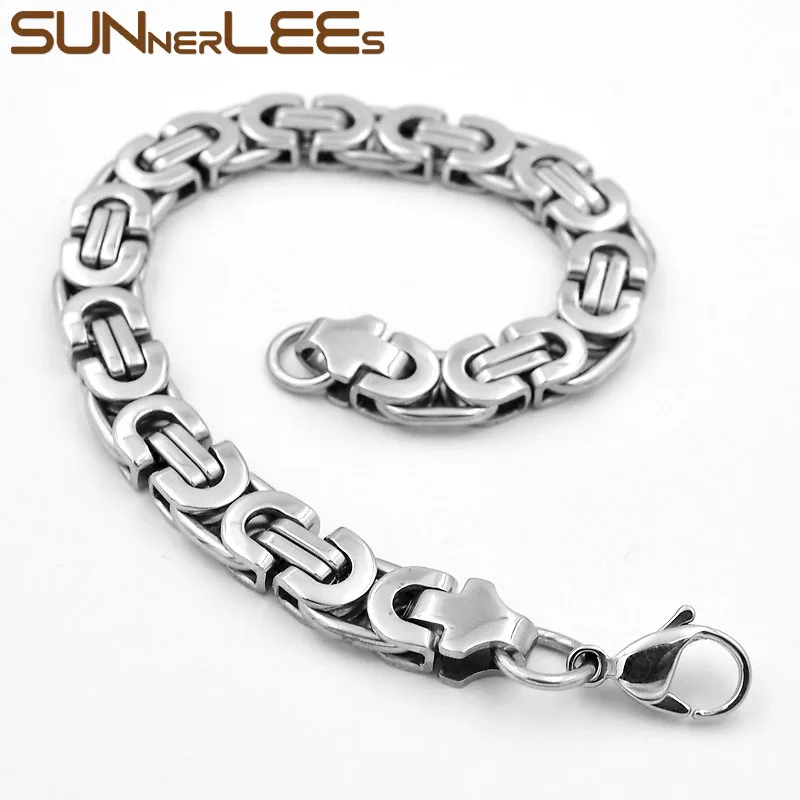 Silver SUNNERLEES 316L браслет из нержавеющей стали 6 мм~ 11 мм коробка, византийские звенья Цепочка Золото Серебро Черный для мужчин женщин ювелирные изделия подарок SC07 B - Окраска металла: Silver