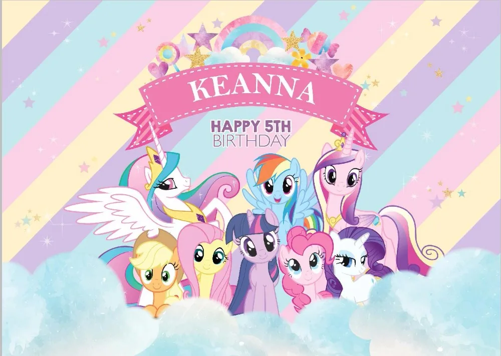 Виниловый фон для студийной фотосъемки с надписью My Little Pony радужными облаками