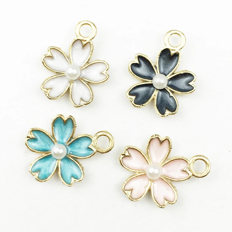 

10pcs Pearl Flowers Enamel Charms Gold Alloy Drop Oil Flower Pendants For Bracelets Earring DIY Jewelry Meterial Making YZ042
