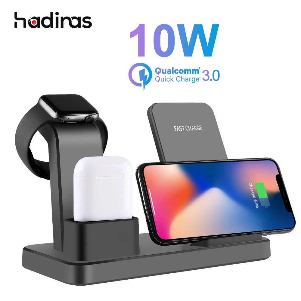 10 Вт 3 в 1 Беспроводное зарядное устройство для iPhone 11 X Xs Max XR быстрое Apple Watch QI
