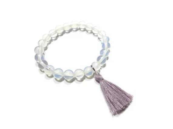 Opalite кисточкой браслет Йога ювелирные изделия кисточкой наручные мала Медитация Мала духовного успокаивающее буддийский Zen подарок на день рождения