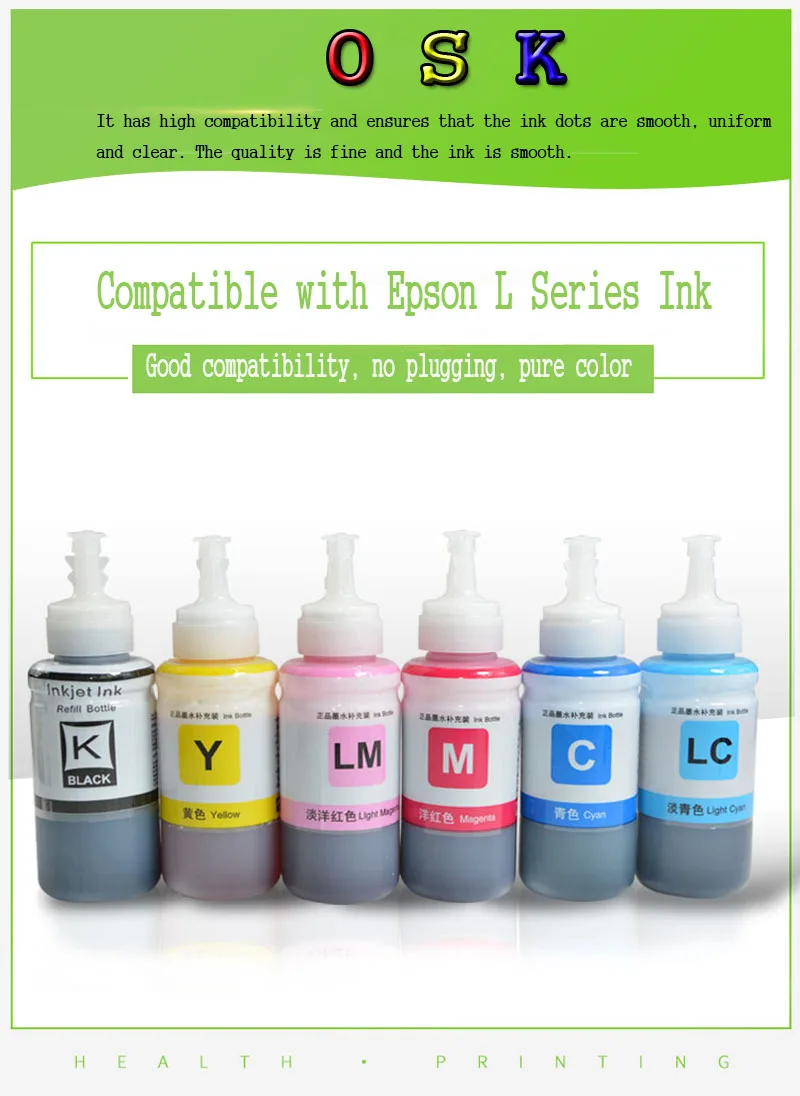 OSK 70ML Ink Refill Kit compatible EPSON L800 L801 L805 L810 L850 L1800 printer ink T6731 T6732 T6733 T6734 T6735 T6736
