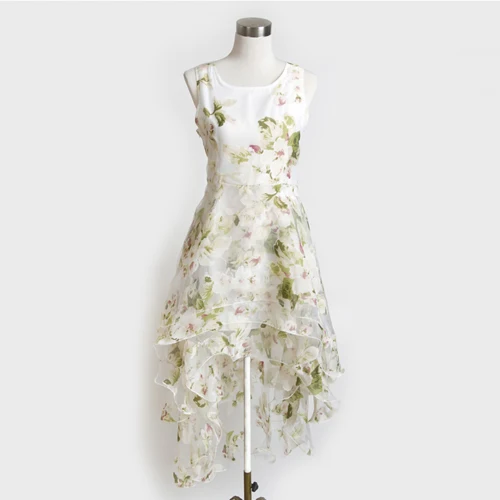 OTEN летняя одежда женские милые вечерние пляжные платья макси tunique femme robe женские платья из органзы vestidos Асимметричные - Цвет: Зеленый