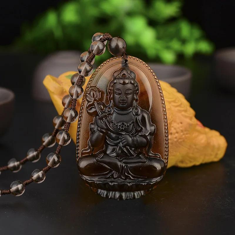 Буддийское ожерелье Женское и мужское из синтетического обсидиана резной амулет