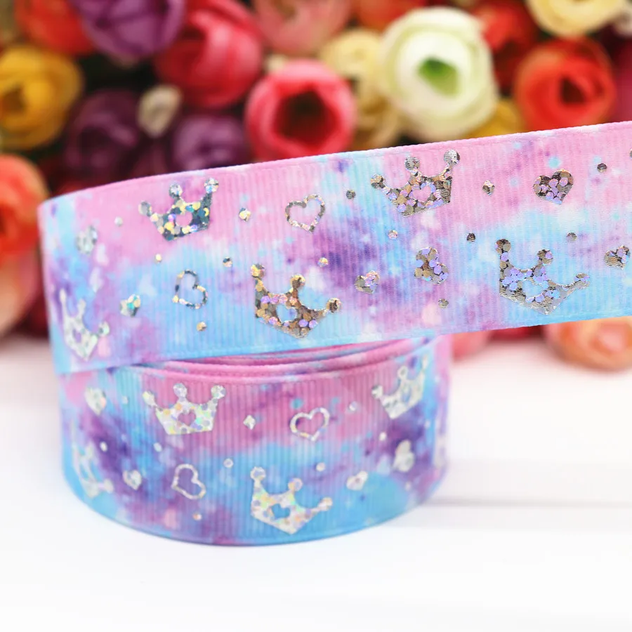 5 ярдов Grosgrain лента Лазерная Серебряная корона печатная лента " 25 мм пробки для бутылок DIY ремесла аксессуары ручной работы M19042701