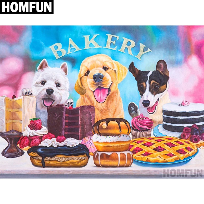

HOMFUN Full Square/Round Drill 5D DIY Diamond Painting "Dog & cake" 3D Embroidery Cross Stitch 5D Home Decor A00663