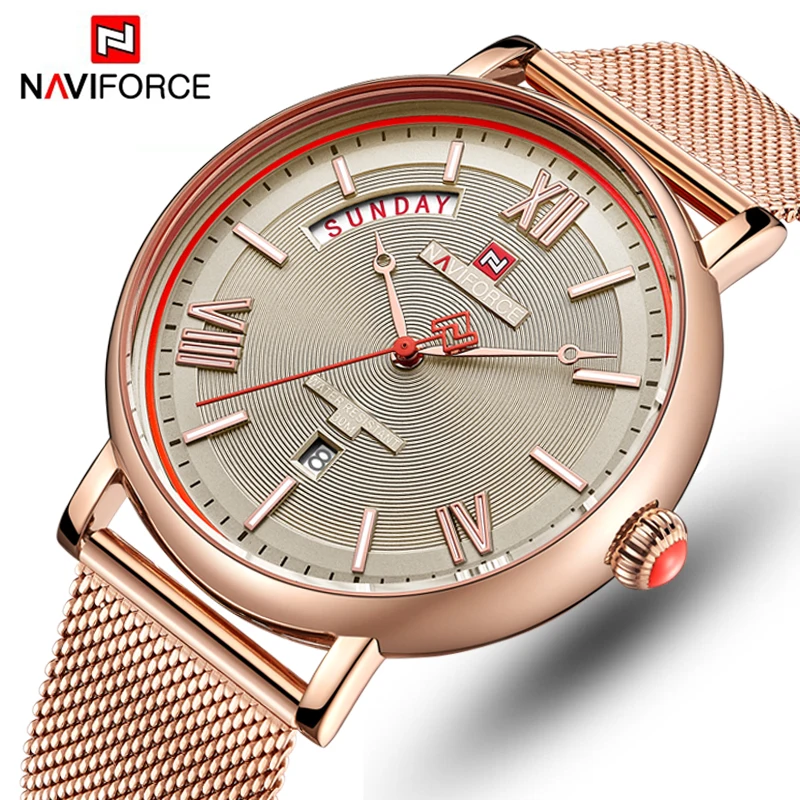 Мужские кварцевые часы NAVIFORCE спортивные водонепроницаемые из стали деловые