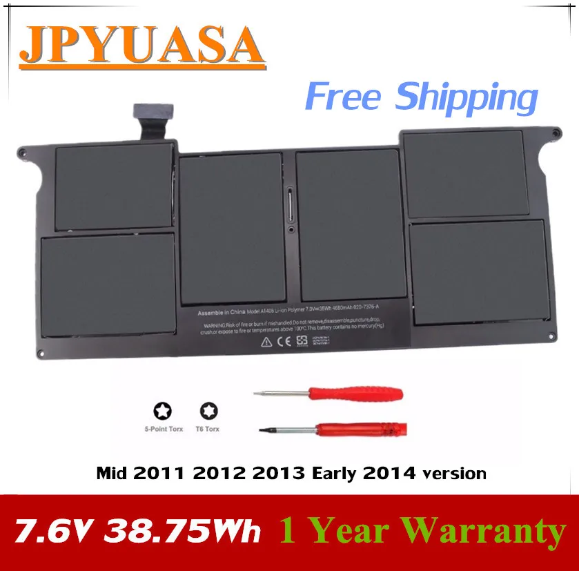 JPYUASA 7,6 V 38.75Wh A1406 A1495 аккумулятор для APPLE Macbook Air 1" дюймов A1465 Mid 2012 2013 раннее A1370 Mid 2011 MC968LL/A