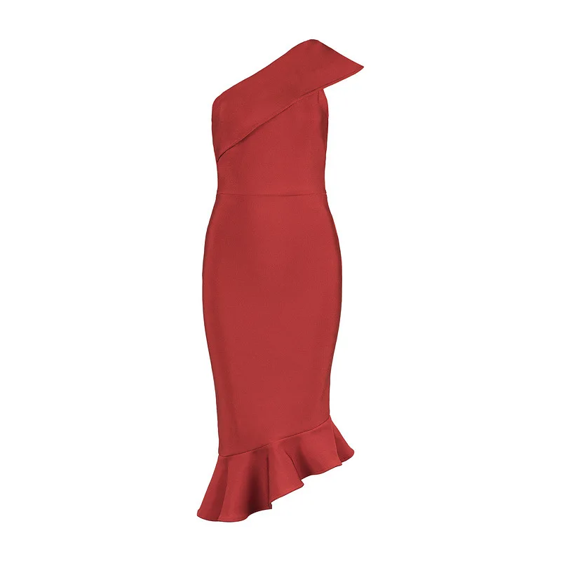 

New 2020 Dress Summer Women Bandage Vestidos One Shoulder Sleeveless Ruffles Nightclub Celebrity Evening Party Dress DR961