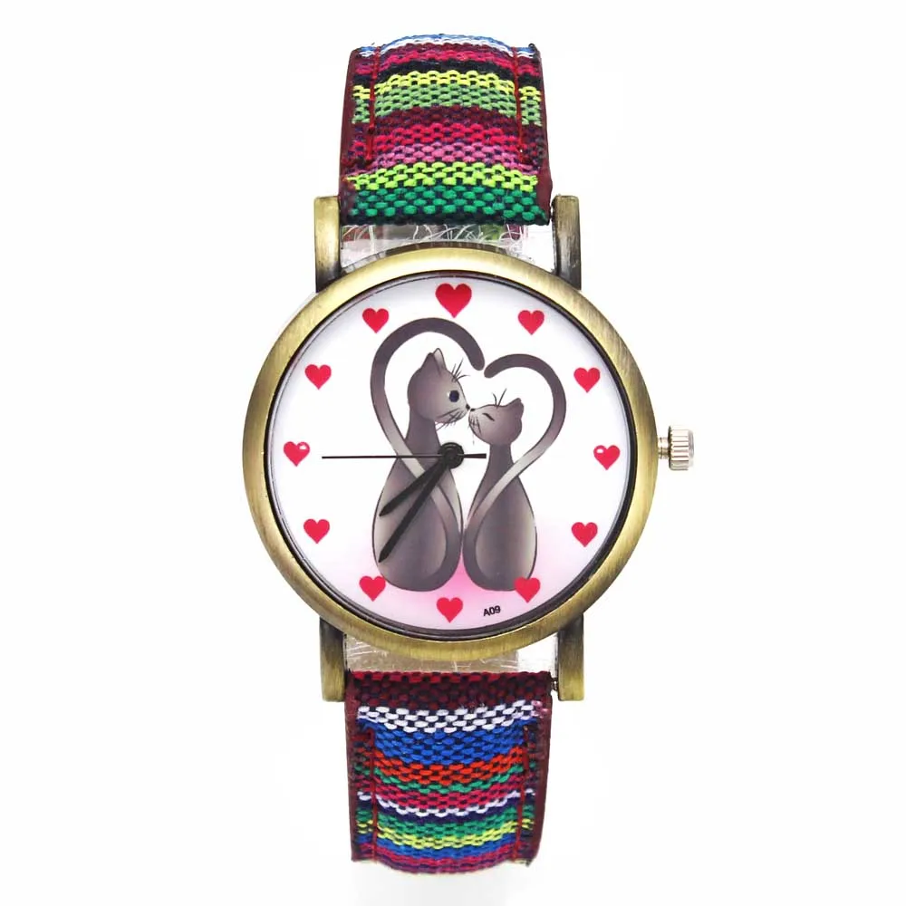 Два кота с животным узором Сердце часы модные повседневные мужские и женские