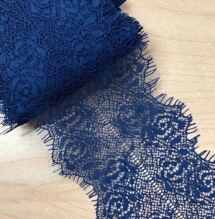 Navy Blue 2 шт 1,5 метров 9 см ширина многоцветная нейлоновая кружевная отделка ресниц мягкий цветок ремесло шитье DIY кружевная ткань для платья сделать украшение - Цвет: Navy Blue