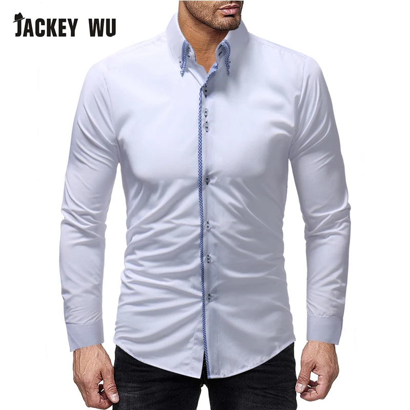 JACKEYWU повседневные рубашки мужские 2019 брендовые модные с двойным воротником и