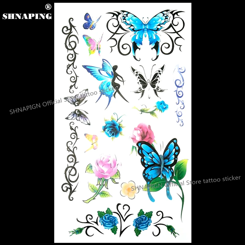 SHNAPIGN синяя бабочка Феи Стиль Временные боди арт флэш татуировки стикер 17*10 см
