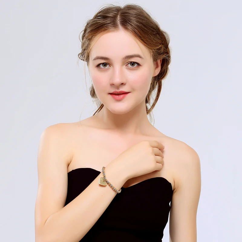 Modyle Женщины шарики из бисера браслет Нержавеющая сталь крестик Love Heart Подвески