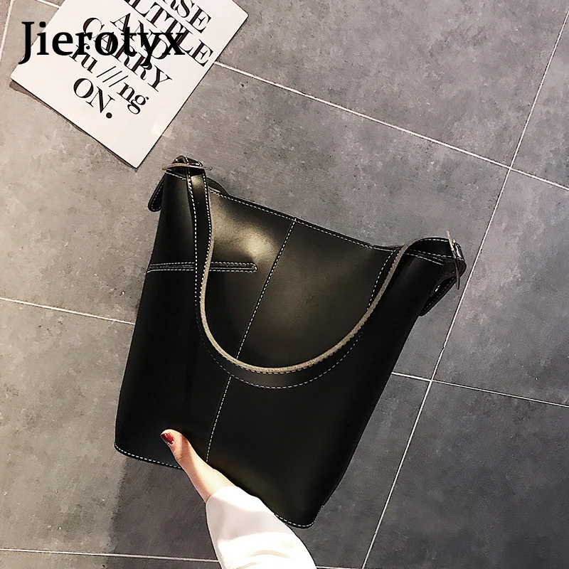 JIEROTYX Черная мягкая кожаная женская сумка винтажная повседневная сумка-тоут
