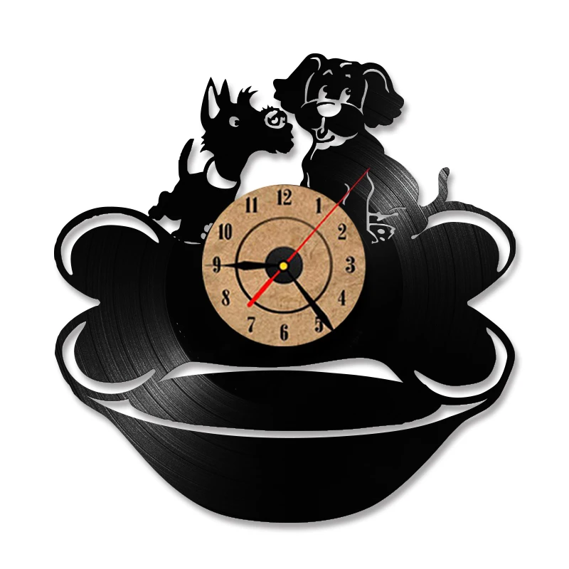 Милые виниловые часы с изображением щенка собаки костями светодиодные настенные