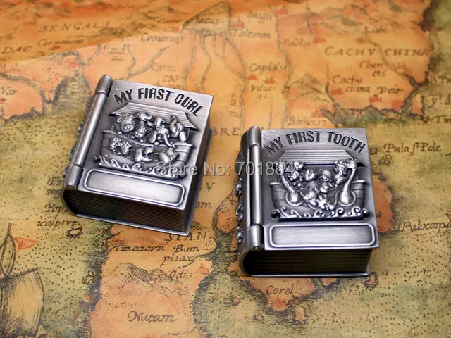 NEW ARRIVAL - Newborn Baby Keepsake / Family Gift Book Shaped First Tooth and Curl Boxes Metal Artcraft Trinket Box | Украшения и