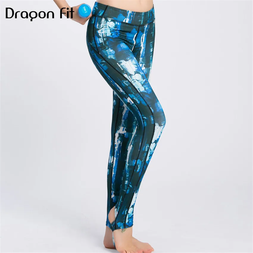Дракон Fit синий с принтом эластичные дышащие Йога Леггинсы для женщин Для Бег