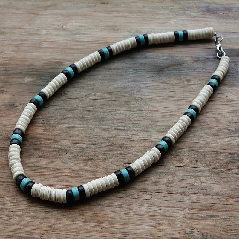 

Surfer Necklace Made from white, Black and Blue Beads for men tribal jewelry