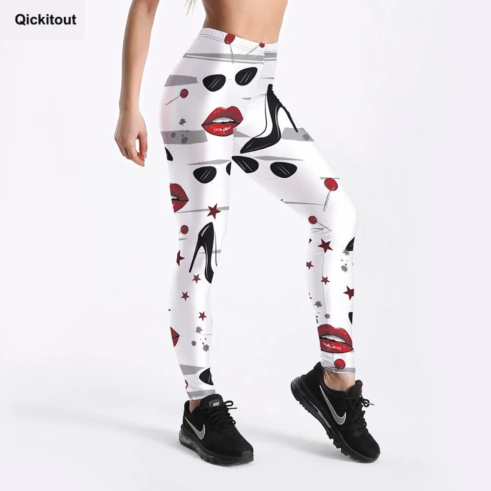 Qickitout/модные женские леггинсы с принтом в виде губ на высоком каблуке; пикантные леггинсы с принтом в виде звезд и леденцов; милые леггинсы длиной до лодыжки; S-4XL