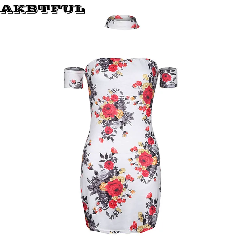 Akbtful Hotest Для женщин цветок платье с принтом для девочек без бретелек Bodycon Choker