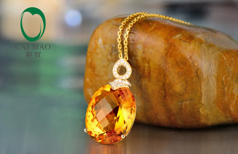 Caimao ювелирные изделия 15 x мм 19 мм овальной огранки 14kt желтого золота 16.35ct цитрин и 0.15ct Diamond акцентированные обручение кулон