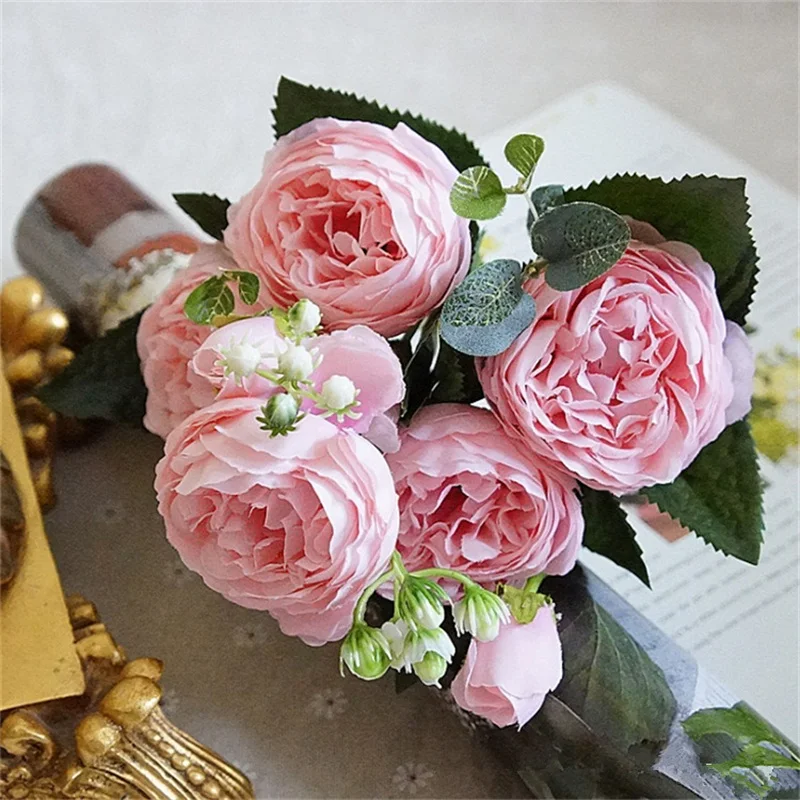 

5 Heads Silk Peony Flower Bouquet For Home Arrange Table Wedding Decoration Party Accessory Fake Cheap Artificial Flowers