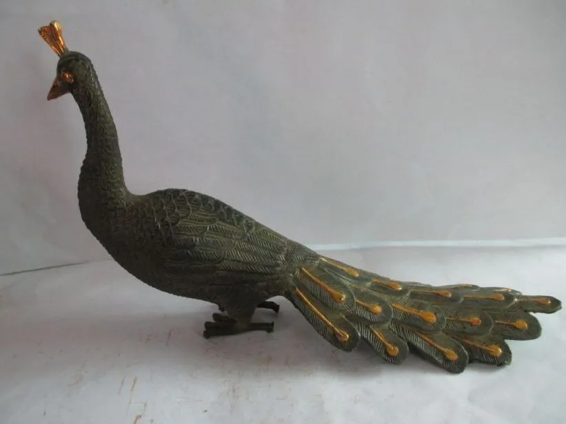 

China Old exquisite manual copper big peacocks bird Statue