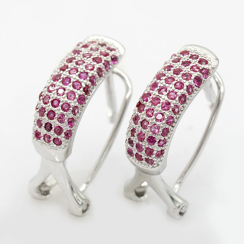 Серьги кольца из серебра 925 пробы с розовым фианитом|Серьги-кольца| |
